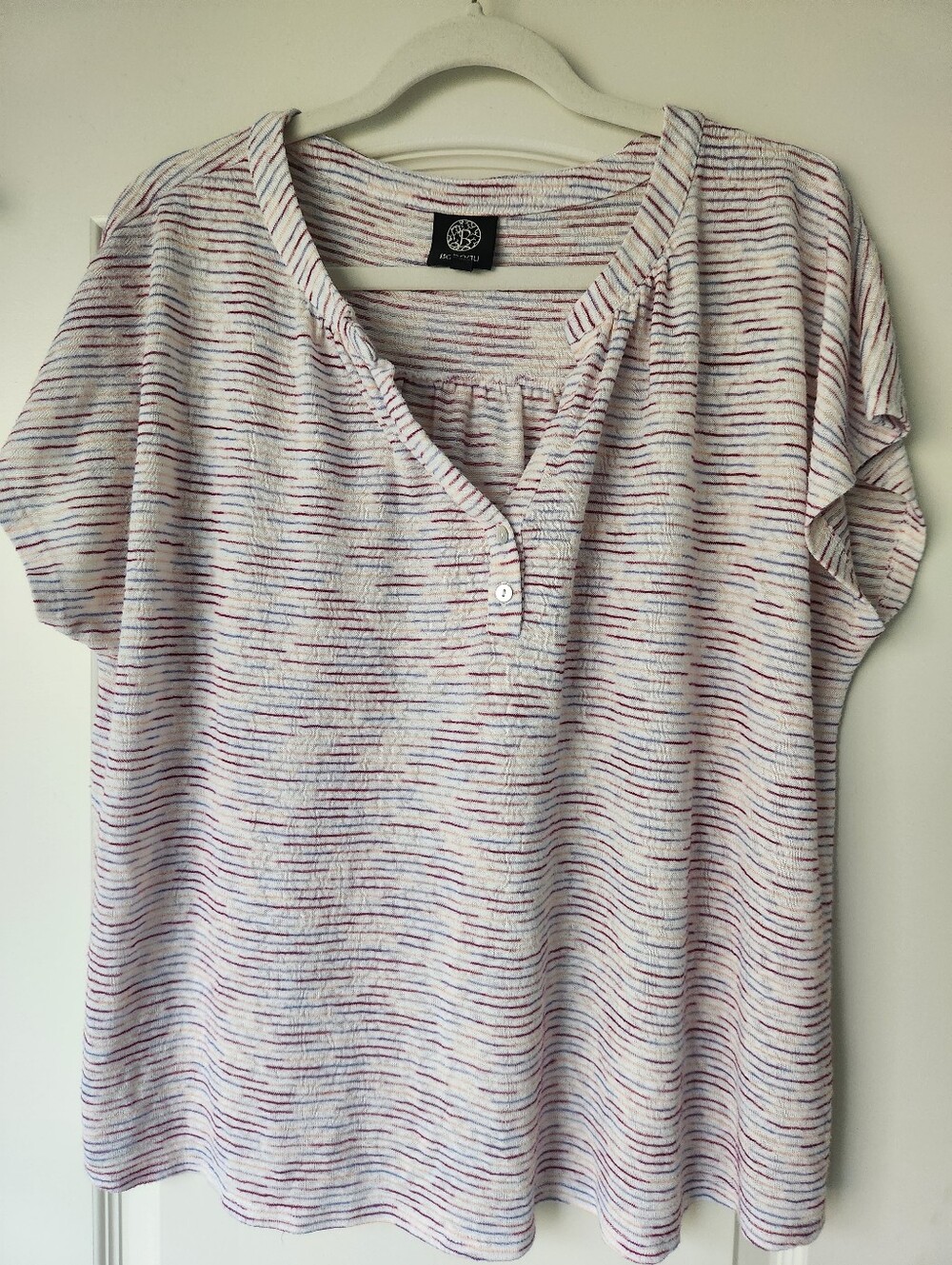 Bobeau Striped Short Sleeved 2 Button Shirt 1X Multi Color